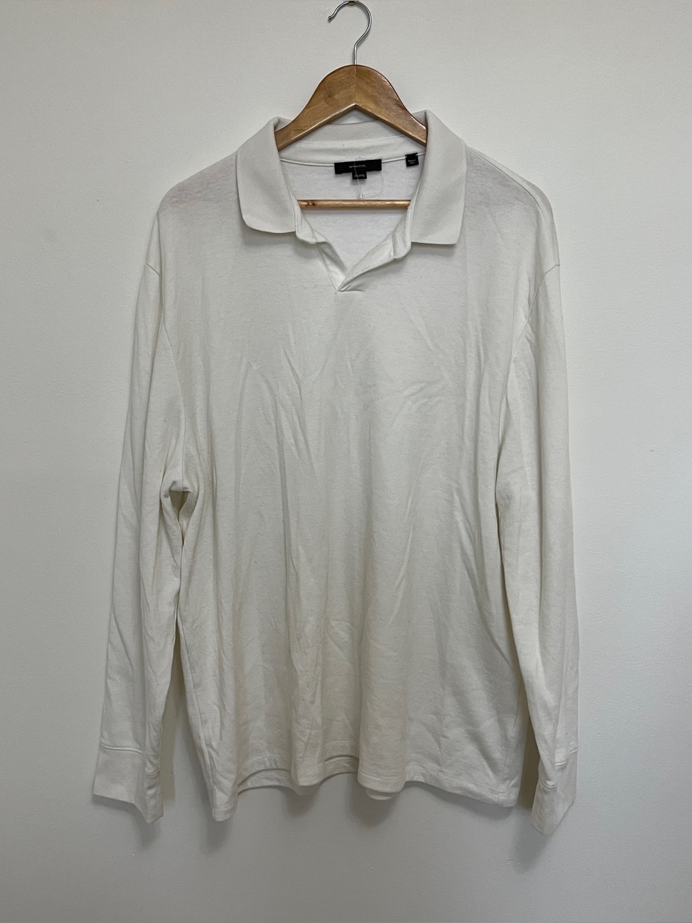 Vince Men's Cream Long Sleeve Polo Shirt Size XXL
